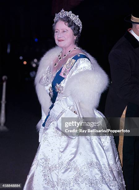 Queen Elizabeth, The Queen Mother, arriving for a gala performance at Covent Garden, London, on 15th May 1963.