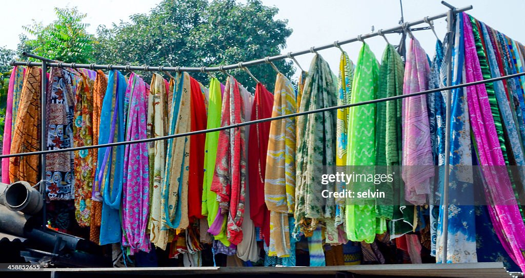 Colored dry clothes at Dhobi Ghat