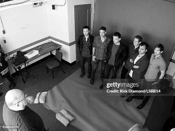 Richard On, Jerry Depizzo, Marc Roberge, Chris Culos, Benj Gershman, and Mikel Paris of O.A.R. Pose backstage at One More For The Fans! - Celebrating...