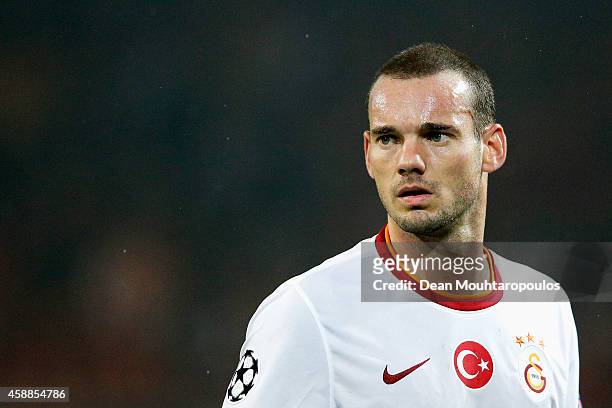 Wesley Sneijder of Galatasaray looks on during the UEFA Champions League Group D match between Borussia Dortmund and Galatasaray AS at Signal Iduna...