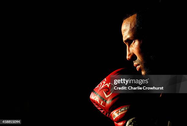 James DeGale poses for a photo during a James DeGale Media Workout at Stonebridge Boxing Club on November 12, 2014 in London, England.