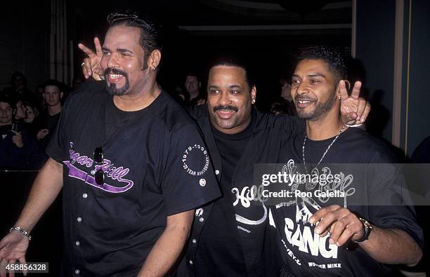 Michael "Wonder Mike" Wright, Henry "Big Bank Hank" Jackson and Guy "Master Gee" O'Brien of the Sugarhill Gang at the Ninth Annual Billboard Music...