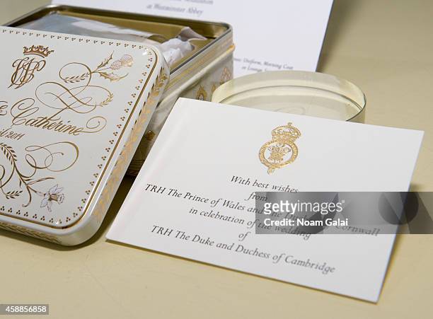 Slice of royal wedding cake from the marriage of Price William and Kate Middleton to be auctioned December 5-6, 2014 on display at Ross Art Gallery...