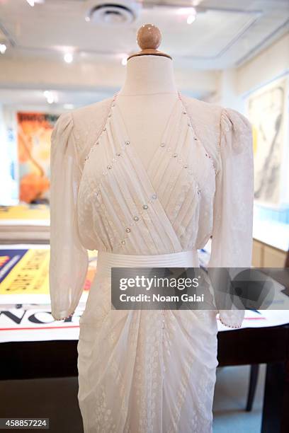 Zandra Rhodes ivory silk chiffon gown embellished with simulated pearls and deep pink faceted glass worn by HRH Princess Diana to the Birthright...
