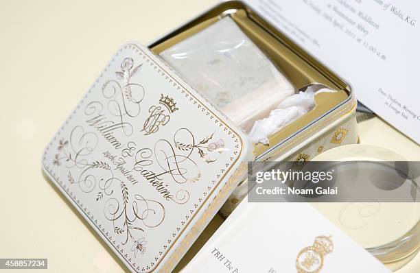 Slice of royal wedding cake from the marriage of Price William and Kate Middleton to be auctioned December 5-6, 2014 on display at Ross Art Gallery...