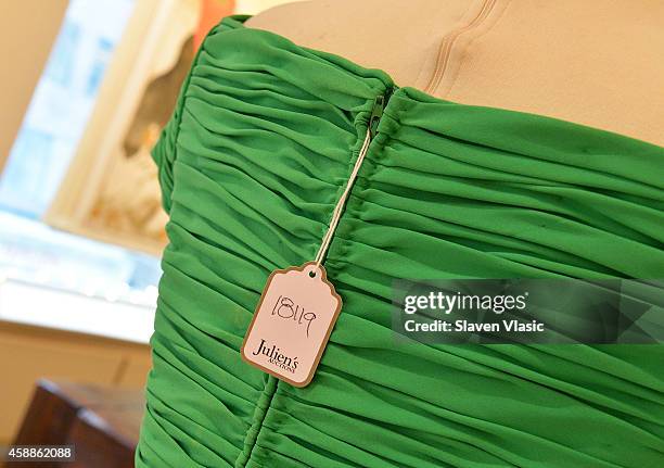 Chartreuse Taroni silk georgette Catherine Walker gown worn by HRH Princess Diana on 11 November 1993 to a banquet at The Dorchester Hotel, to be...