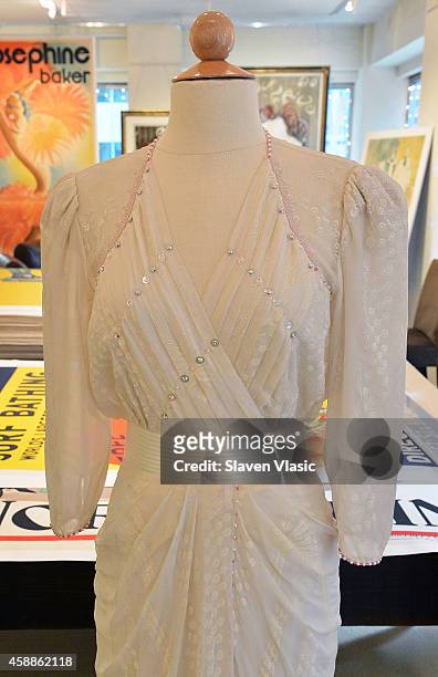 Zandra Rhodes ivory silk chiffon gown embellished with simulated pearls and deep pink faceted glass worn by HRH Princess Diana to the Birthright...