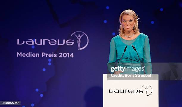 German alpine ski athlete, Maria Hoefl-Riesch attends the Laureus Media Award 2014 at Grand Hyatt Hotel on November 12, 2014 in Berlin, Germany.