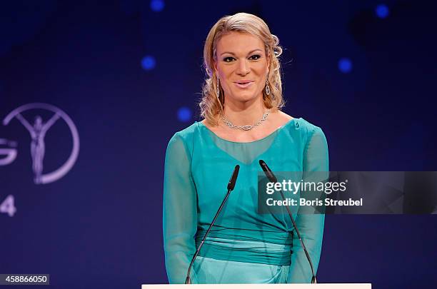 German alpine ski athlete, Maria Hoefl-Riesch attends the Laureus Media Award 2014 at Grand Hyatt Hotel on November 12, 2014 in Berlin, Germany.