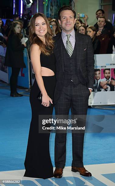 Jason Sudeikis and Olivia Wilde attend the UK Premiere of "Horrible Bosses 2" at Odeon West End on November 12, 2014 in London, England.