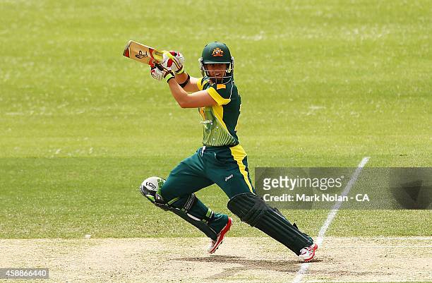 Nicole Bolton of Australia bats during game two of the women's international one day series between Australia and the West Indies at Hurstville Oval...