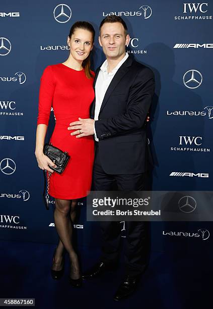 Ole Bischof, judo athlete of Germany and company pose prior to the Laureus Media Award 2014 at Grand Hyatt Hotel on November 12, 2014 in Berlin,...