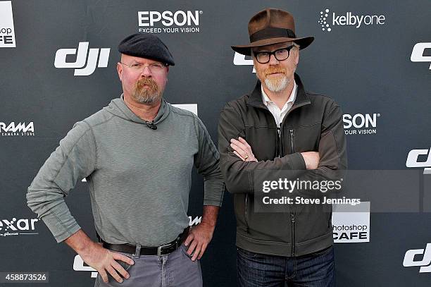 Mythbusters Jamie Hyneman and Adam Savage attend the DJI Evolution Inspire Launch at Treasure Island on November 12, 2014 in San Francisco,...