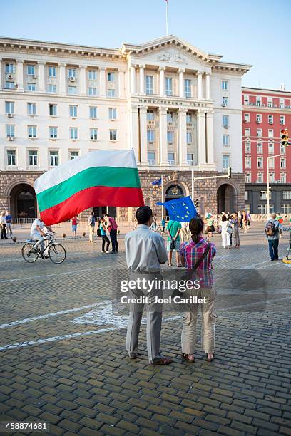 protests in sofia, bulgaria - bulgarian flag stock pictures, royalty-free photos & images