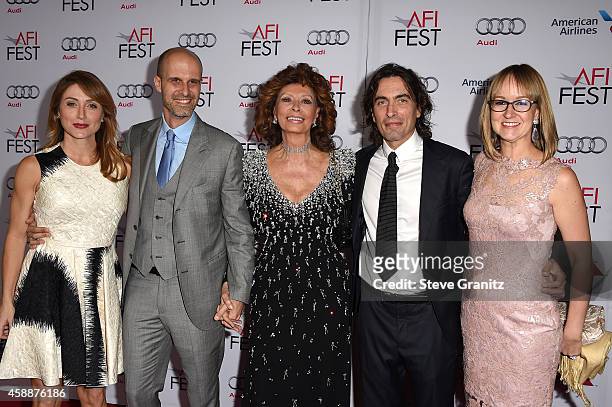 Actress Sasha Alexander, director Edoardo Ponti, honoree Sophia Loren, conductor Carlo Ponti and violinist Andrea Meszaros Ponti attend the special...