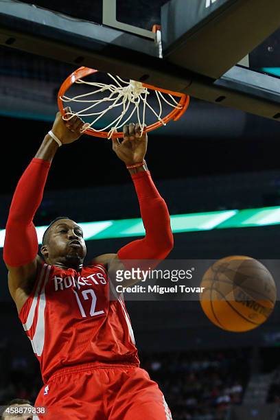 Dwight Howard of Houston Rockets dunks against Minnesota Timberwolves during a match between Minnesota Timberwolves and Houston Rockets as part of...