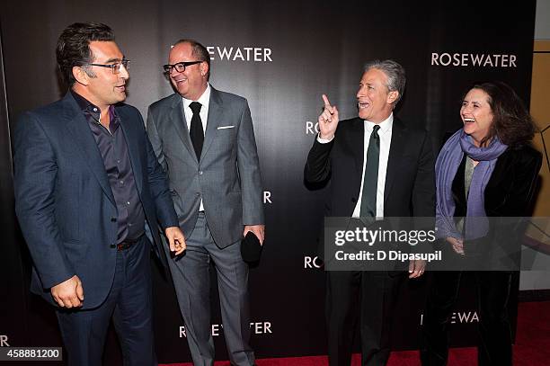 Journalist Maziar Bahari, Open Road Films executive VP of production and acquisitions Peter Lawson, director/writer/producer Jon Stewart, and...