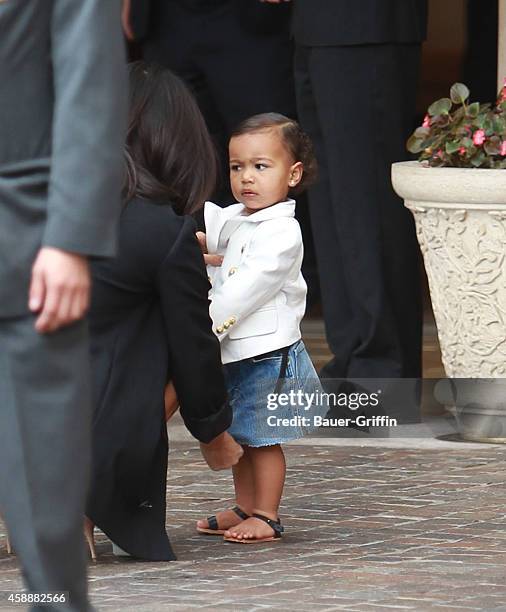 Kim Kardashian and North West are seen on November 12, 2014 in Los Angeles, California.