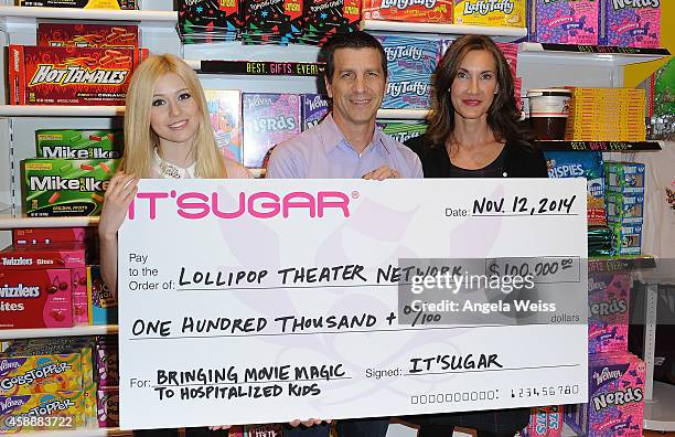 Actress Katherine McNamara, Jeff Rubin and actress Evelyn Iocolano attend the IT'SUGAR Third Street Promenade Grand Opening on November 12, 2014 in...