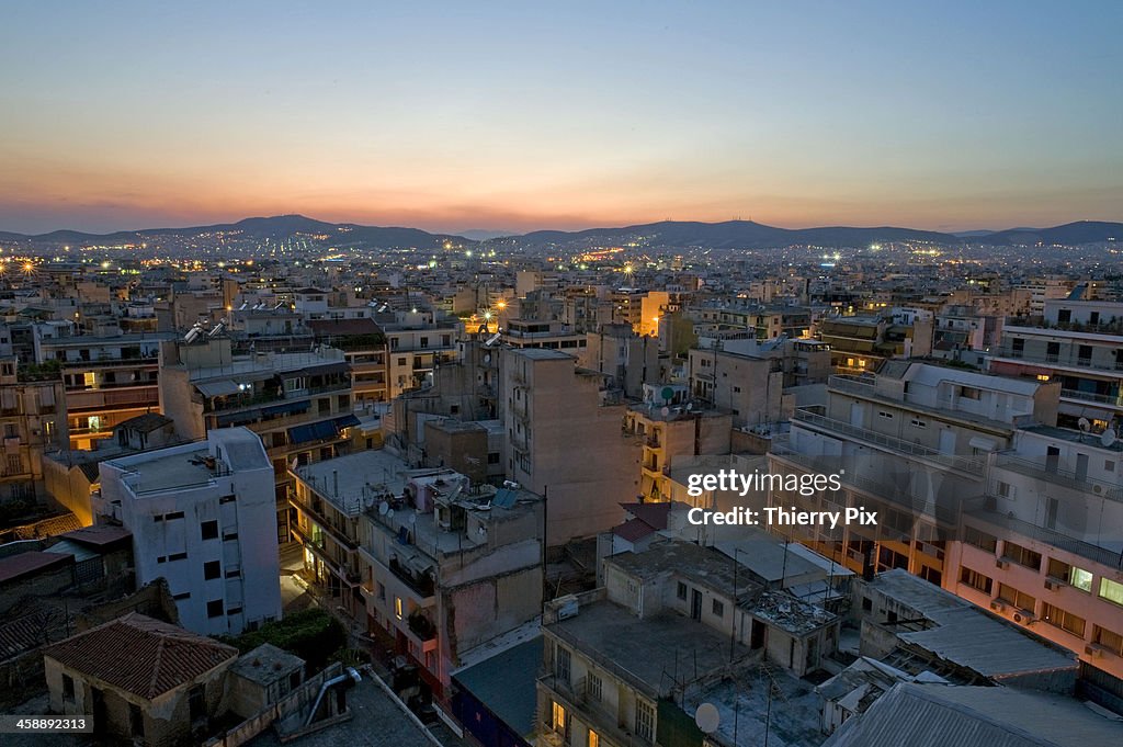 General view of downtown at dusk