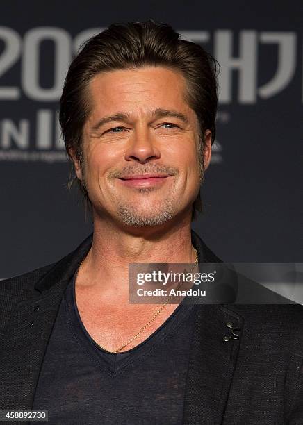 Actor Brad Pitt attends a press conference to promote his latest film 'Fury' at Conrad hotel on November 13, 2014 in Seoul, South Korea.