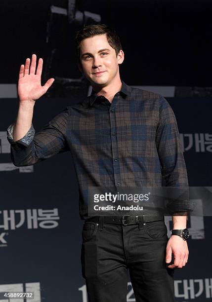 Actor Logan Lerman attends a press conference to promote the movie 'Fury' at Conrad hotel on November 13, 2014 in Seoul, South Korea.
