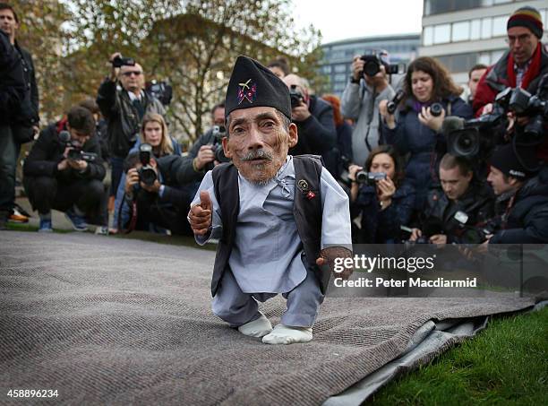 The shortest man ever, Chandra Bahadur Dangi meets the worlds tallest man, Sultan Kosen for the very first time on November 13, 2014 in London,...