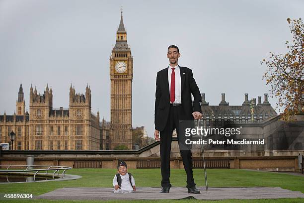 The shortest man ever, Chandra Bahadur Dangi meets the worlds tallest man, Sultan Kosen for the very first time on November 13, 2014 in London,...