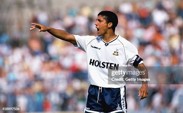 Spurs captain Chris Hughton makes a point during a match circa 1989.