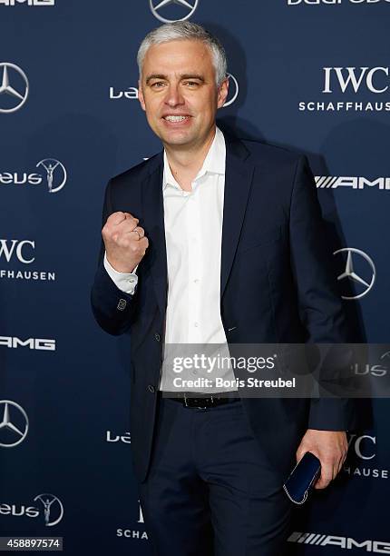 Presenter Andreas von Thien pose prior to the Laureus Media Award 2014 at Grand Hyatt Hotel on November 12, 2014 in Berlin, Germany.