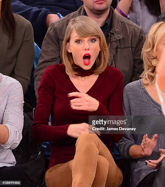 Taylor Swift attends the Orlando Magic vs New York Knicks game at Madison Square Garden on November 12, 2014 in New York City.