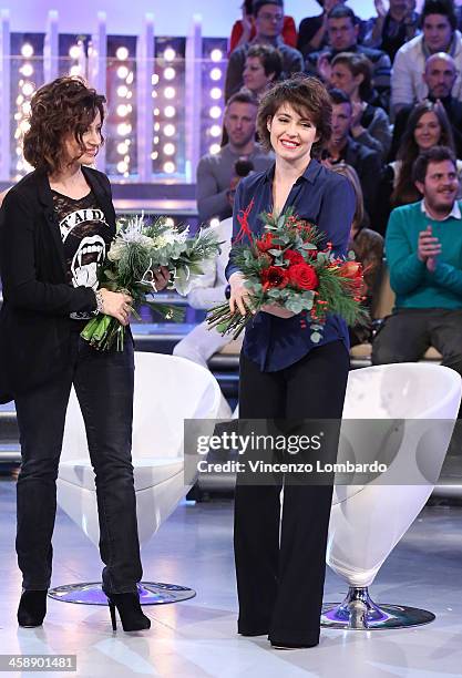 Alessia Barela and Vanessa Compagnucci appear on Italian tv show 'Quelli Che Il Calcio' on December 22, 2013 in Milan, Italy.