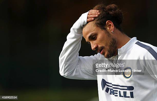 Pablo Daniel Osvaldo of FC Internazionale Milano gestures during FC Internazionale training session at the club's training ground on November 13,...
