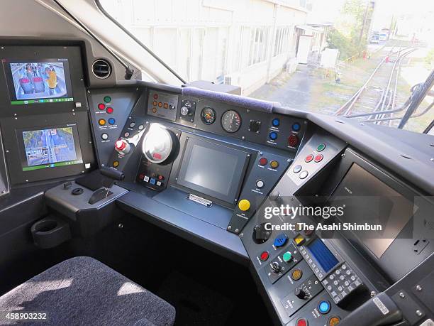 The driving seat of the Hitachi's Class 800 series trains is unveiled at their Kasado Works on November 13, 2014 in Kudamatsu, Yamaguchi, Japan. 12...