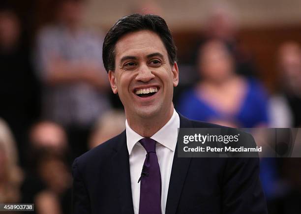 Labour Leader Ed Miliband smiles as he speaks to supporters at Senate House on November 13, 2014 in London, England. Mr Miliband's leadership has...