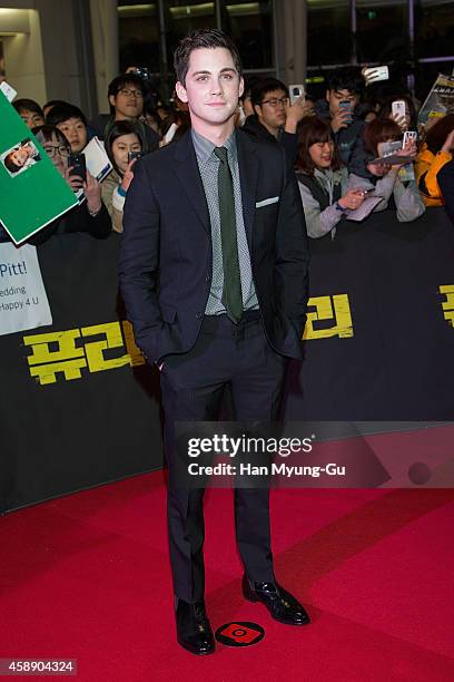 Actor Logan Lerman attends the 'Fury' Seoul Premiere at Times Square on November 13, 2014 in Seoul, South Korea. The film will open on November 20,...