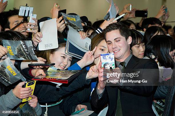 Actor Logan Lerman attends the 'Fury' Seoul Premiere at Times Square on November 13, 2014 in Seoul, South Korea. The film will open on November 20,...