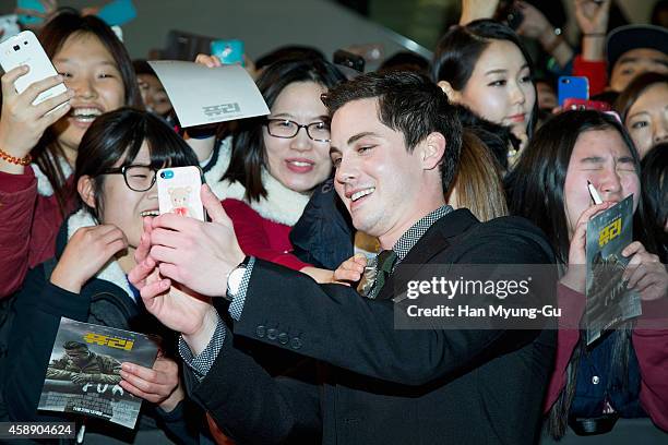 Actor Logan Lerman attends the 'Fury' Seoul Premiere at Times Square on November 13, 2014 in Seoul, South Korea. The film will open on November 20,...