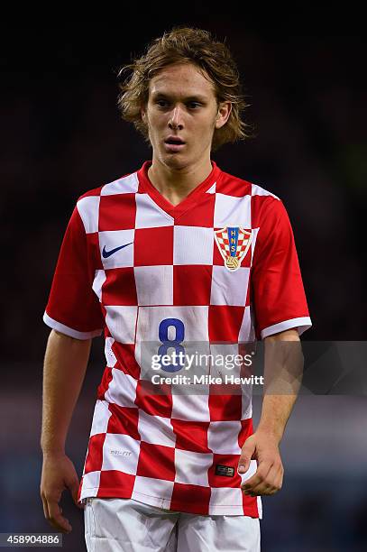 Alen Halilovic of Croatia in action during an International Friendly between Argentina and Croatia at Boleyn Ground on November 12, 2014 in London,...