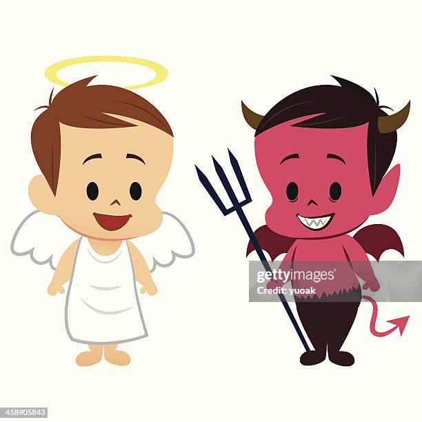 engelchen und teufelchen - angel devil stock-grafiken, -clipart, -cartoons und -symbole