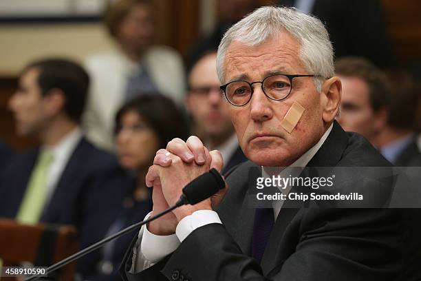 Defense Secretary Chuck Hagel testifies before the House Armed Services Committee about the ongoing fight against the group calling itself the...