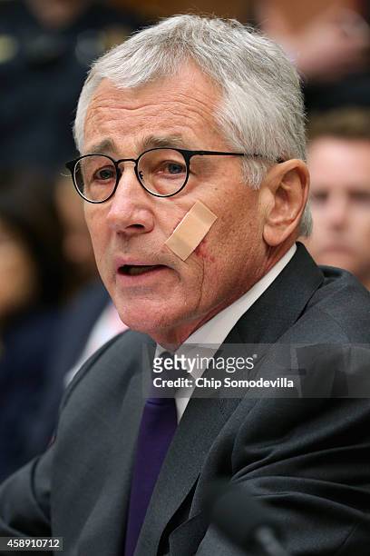 Defense Secretary Chuck Hagel testifies before the House Armed Services Committee about the ongoing fight against the group calling itself the...