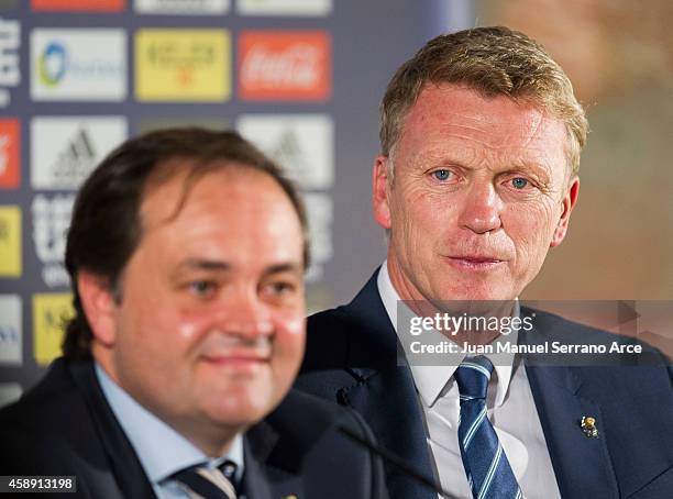 David Moyes speaks during a press conference after he was presented as Real Sociedad's new head coach at Estadio Anoeta on November 13, 2014 in San...