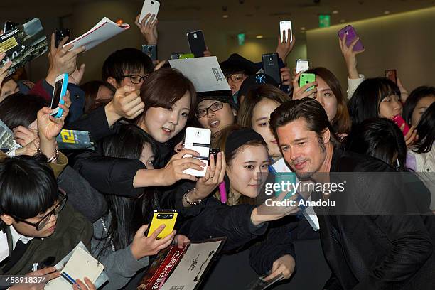 Actor Brad Pitt attends the 'Fury' Seoul Premiere at Times Square on November 13, 2014 in Seoul, South Korea.