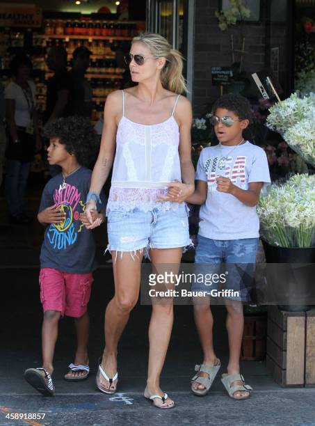 Heidi Klum and her sons, Henry Samuel and Johan Samuel are seen on July 27, 2013 in los Angeles, California.