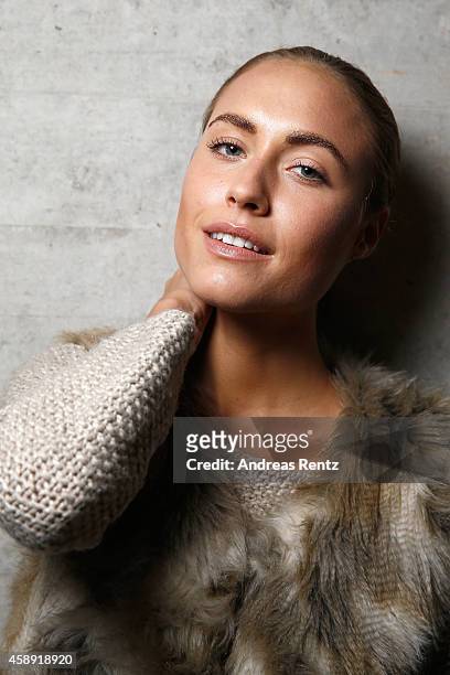 Alena Gerber is seen backstage ahead of the Annabelle Award during the Mercedes-Benz Fashion Days Zurich 2014 on November 13, 2014 in Zurich,...