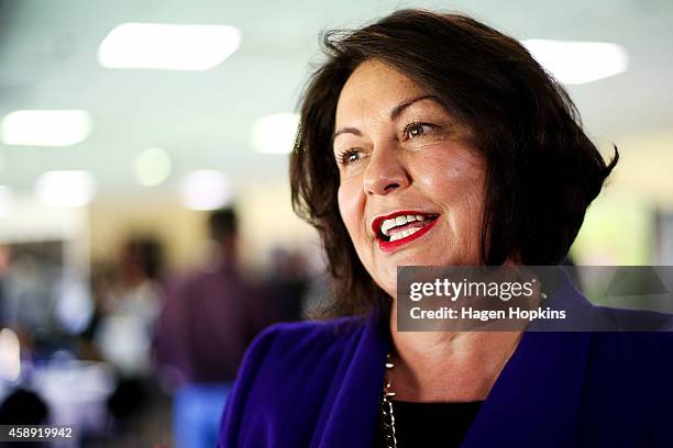 Education Minister Hekia Parata speaks to media after announcing a Government partnership with New Zealand Rugby League at Westpac Stadium on...