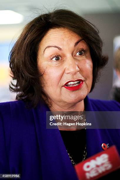 Education Minister Hekia Parata speaks to media after announcing a Government partnership with New Zealand Rugby League at Westpac Stadium on...