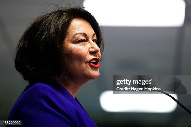 Education Minister Hekia Parata announces a Government partnership with New Zealand Rugby League at Westpac Stadium on November 14, 2014 in...