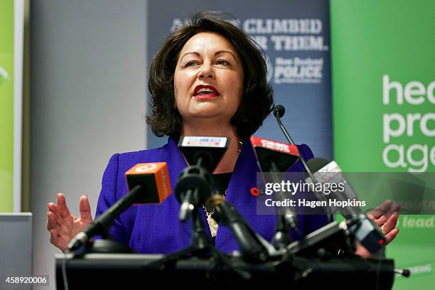 Education Minister Hekia Parata announces a Government partnership with New Zealand Rugby League at Westpac Stadium on November 14, 2014 in...